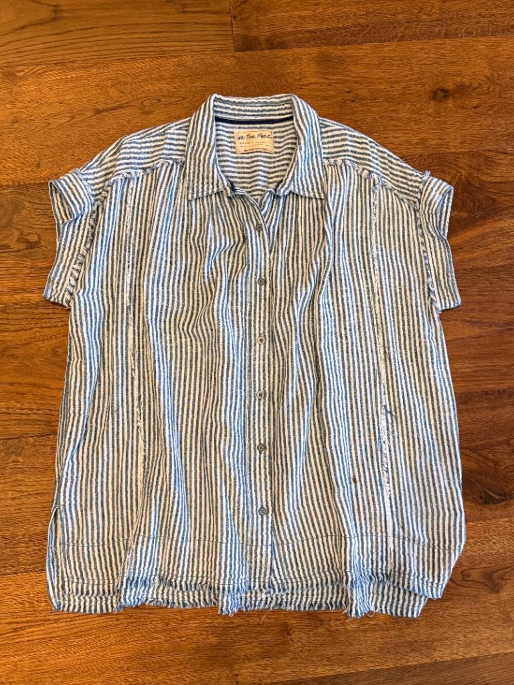 Free People / We The Free - Sun Beams Indigo Shirt - Indigo Stripe - Size L - Picture 4 of 7